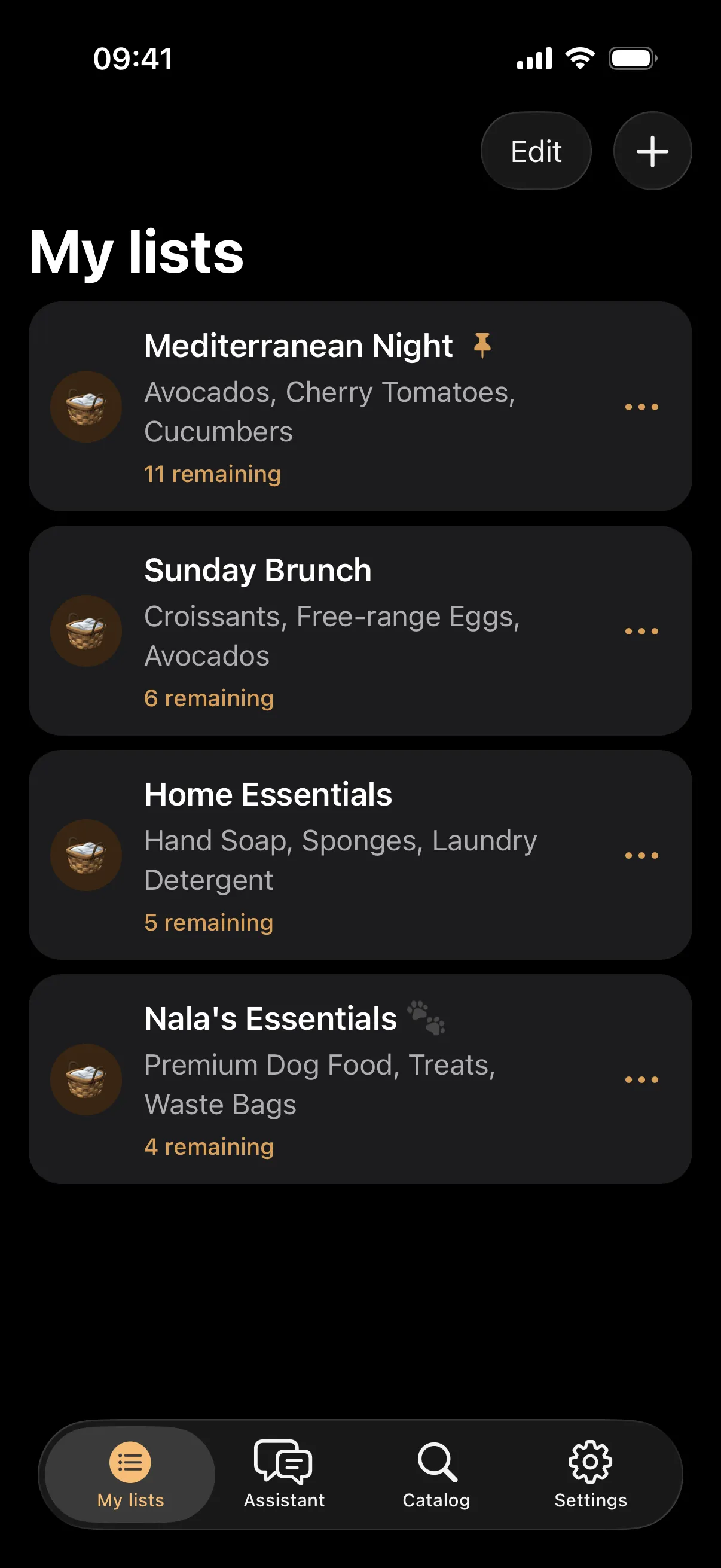 Shopping lists in SeeList